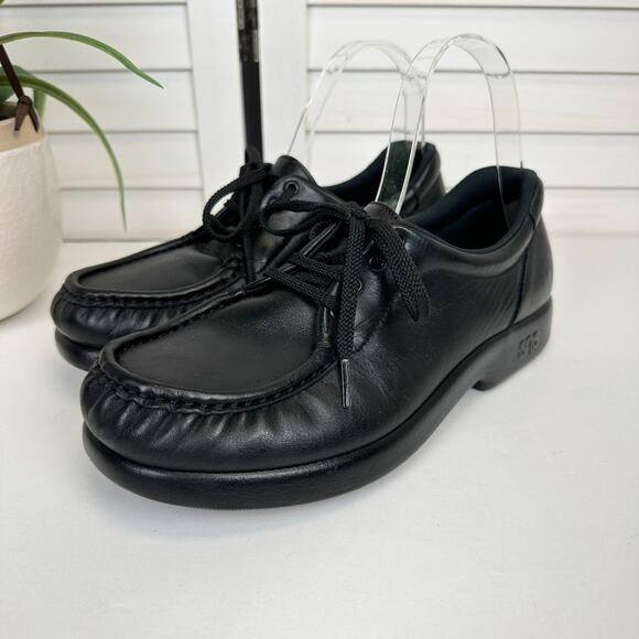 SAS Tripad Comfort Take Time Lace Up Loafer Black Leather Moc Toe Shoe Size 8.5W - Picture 1 of 9
